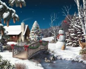  Картина стразами (набор) "Новый год в деревне". Размер - 50 х 40 см.