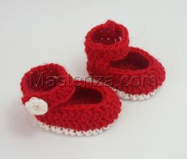 Вязаные туфли на застёжке для куклы,5 см,цв.красный