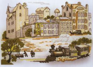Новая слобода | Набор для вышивания нитками на канве с фоновым рисунком "Городские зарисовки. Городские будни". Размер - 30 х 22 см
