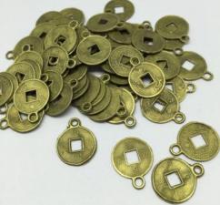 Монеты с подвесом для рукоделия,15 мм,цвет бронза,уп.50 шт