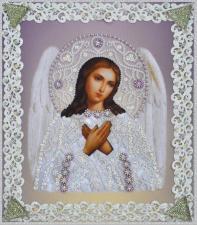 Картины бисером | Икона Ангела Хранителя (серебро,ажур). Размер - 19 х 21,5 см.