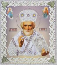 Картины бисером | Икона Святителя Николая Чудотворца (серебро,ажур). Размер - 19 х 21,5 см.