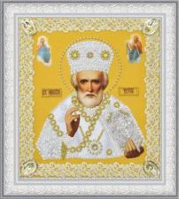 Картины бисером | Икона Святителя Николая Чудотворца (золото,ажур). Размер - 19 х 21,5 см.