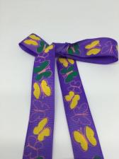 Лента репсовая с рисунком "Бабочки" (на фиолетовом фоне),25 мм