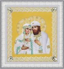Картины бисером | Святые Пётр и Феврония (золото,ажур). Размер - 21 х 23 см.