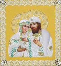 Картины бисером | Святые Пётр и Феврония (золото,ажур). Размер - 21 х 23 см.