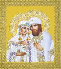 Картины бисером | Святые Пётр и Феврония (золото,жемчуг). Размер - 19 х 22 см.