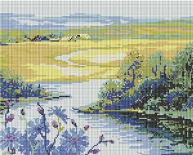 Мозаичная картина "Река и поле". Размер - 43 х 35 см.