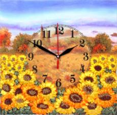Маричка | Часы.Жёлтое поле подсолнухов. Размер - 32 х 32 см