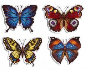 ТМ Жар-птица | Набор для вышивания на пластиковой канве "Яркие бабочки.Магниты". Размер - 9 х 6 см