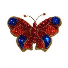 А-строчка | Набор для вышивания броши (подвеса) Бабочка (красно-синяя). Размер - 6,2 х 4 см