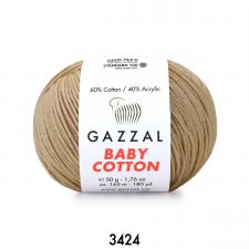 Пряжа Gazzal Baby cotton (60% хлопок, 40% акрил, 50 гр/165 м),3424 бежевый