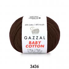 Пряжа Gazzal Baby cotton (60% хлопок, 40% акрил, 50 гр/165 м),3436 коричневый