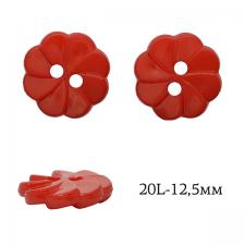 Пуговица пластик Цветок TBY.P-3020 цв.03 красный 20L-12,5мм, на 2 прокола