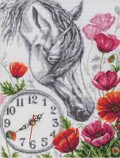 Панна | Часы "Лошадь в маках". Размер - 23,5 х 30 см