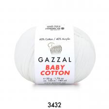 Пряжа Gazzal Baby cotton (60% хлопок, 40% акрил, 50 гр/165 м),3432 отбелка