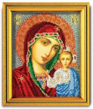 Икона из ювелирного бисера "Казанская Богородица". Размер - 12 х 14,5 см.
