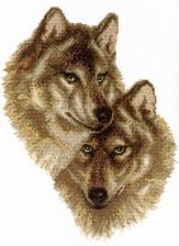 Волк и волчица. Размер - 21 х 27,5 см.